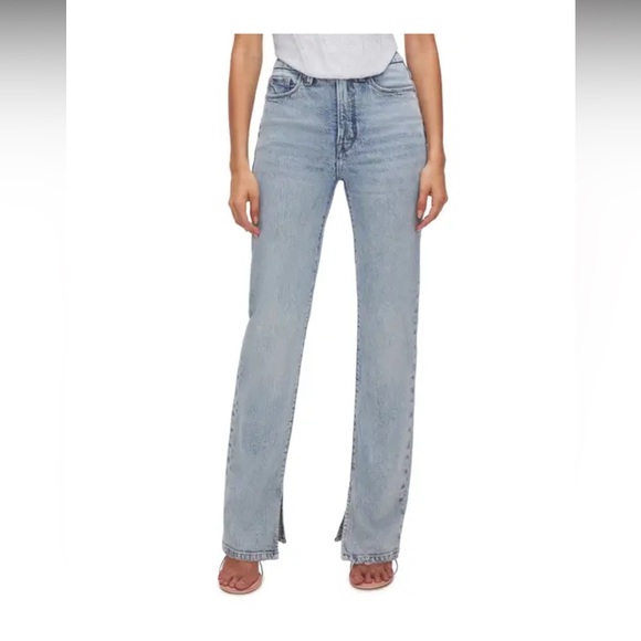 Good American Good Boy Split Hem High Waist Straight Leg Jeans